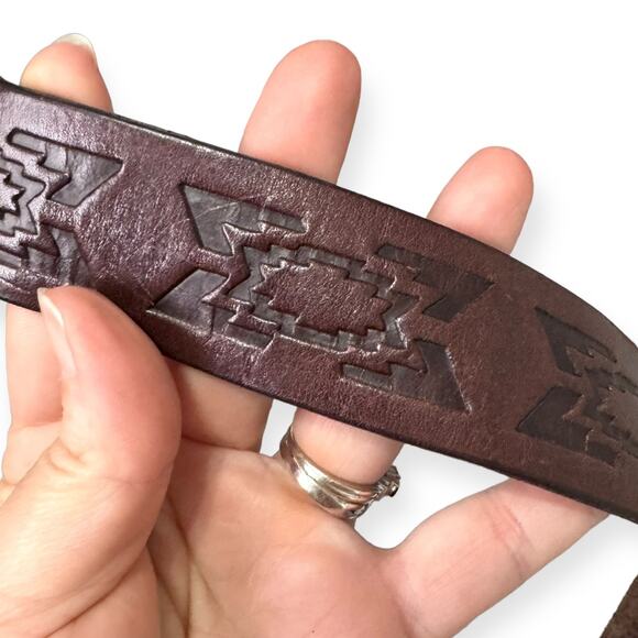Genuine Leather 1.5 inch Aztec Embossed Unisex Belt Waist 32-36 Inch - Picture 2 of 7